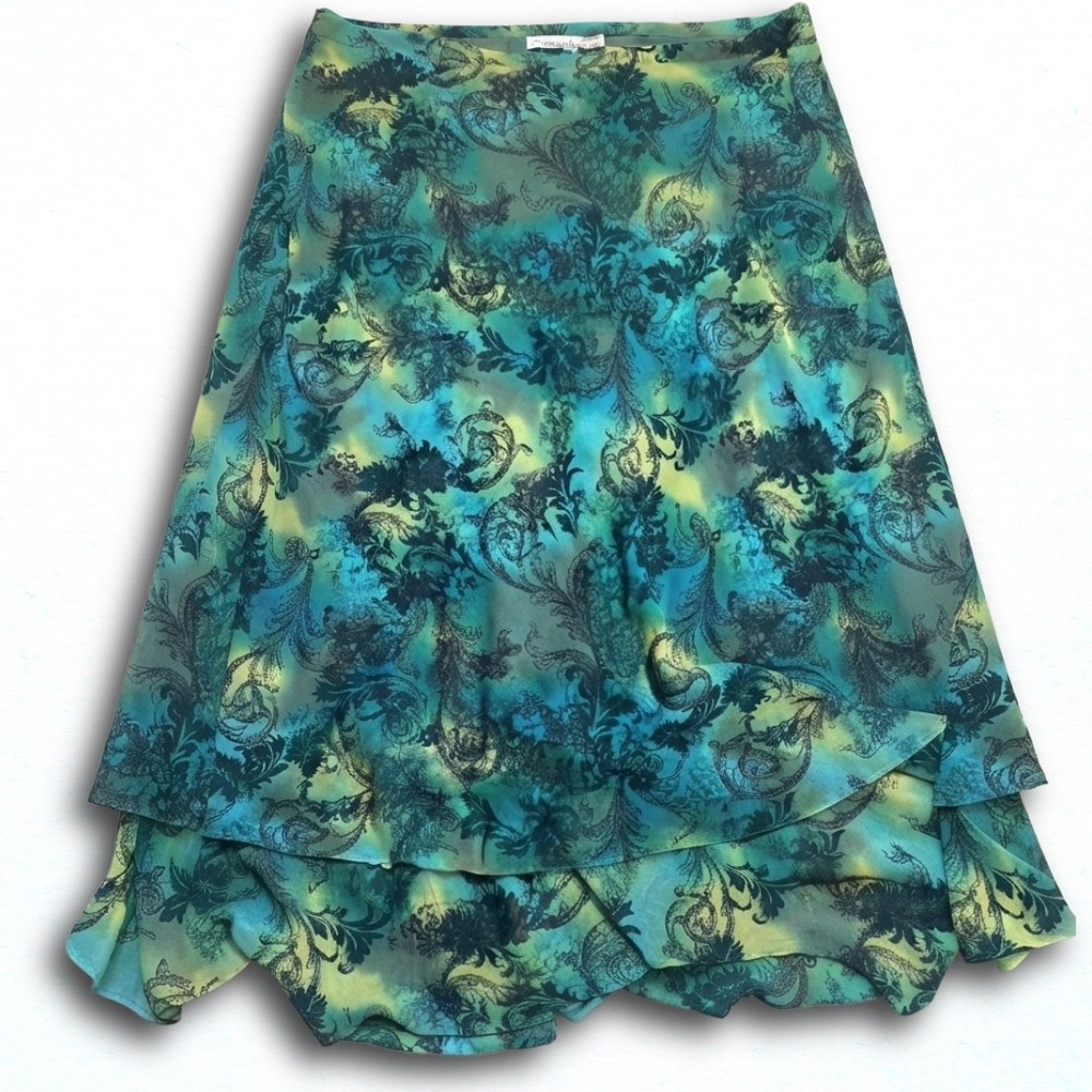 White Stag Womens Plus 22W 24W Teal Paisley Chiffon Handkerchief Maxi Skirt